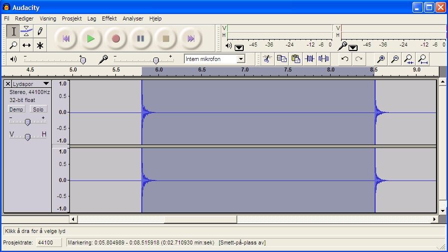 Lydprogrammet Audacity. Skjermdump.