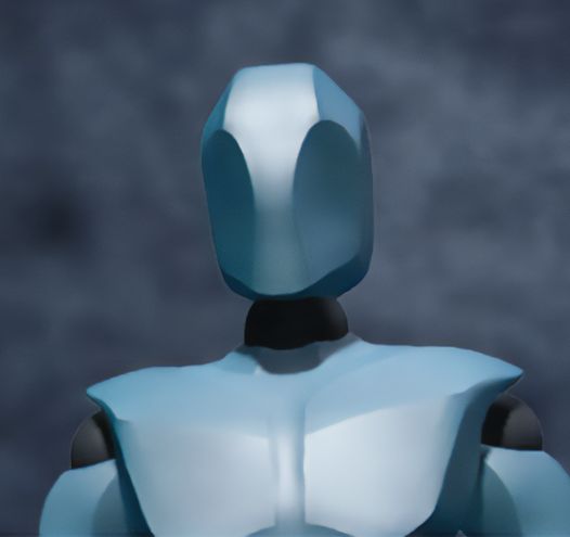 Portrett av metallisk robot med ingen ansiktstrekk og muskuløs kropp. Illustrasjon.