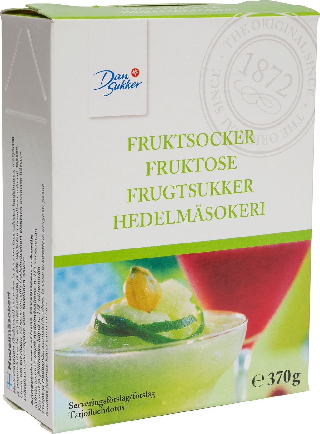 Ein pakke med fruktsukker. Foto.