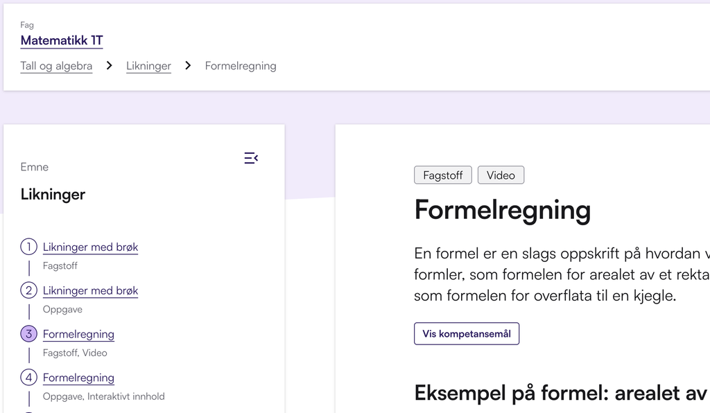 Skjermutklipp fra en side på ndla.no som viser brødsmulestien øverst på nettsiden. Skjermutklipp.