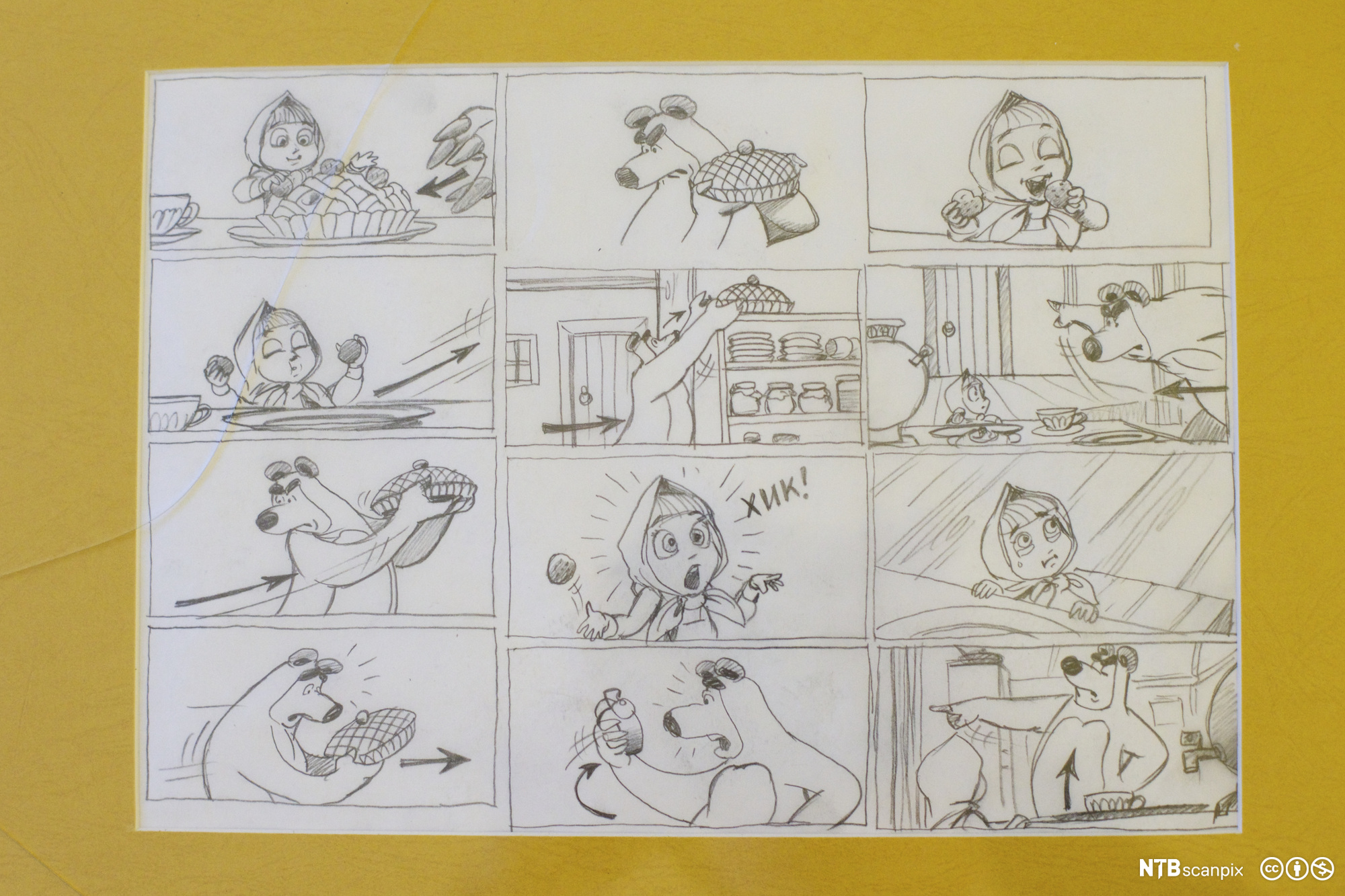 Storyboard for animasjonsserien Masha og Mishka. Illustrasjon.