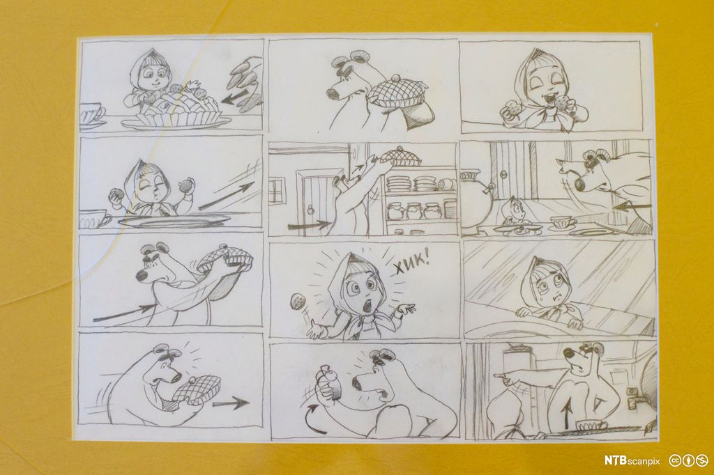 Storyboard for Masha og Mishka. Foto.