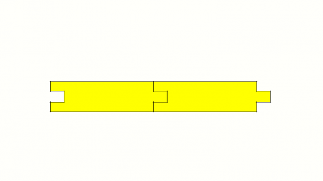 To bord som er sette saman med not og fjør. Teikning.