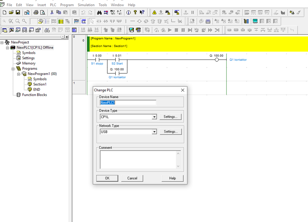 Programmering i et CX-program for Omron PLS. Foto.