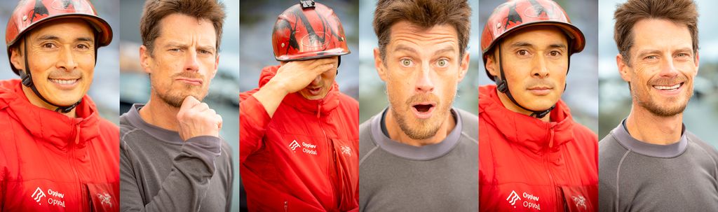 Ulike ansiktsuttrykk på guider. Foto.
