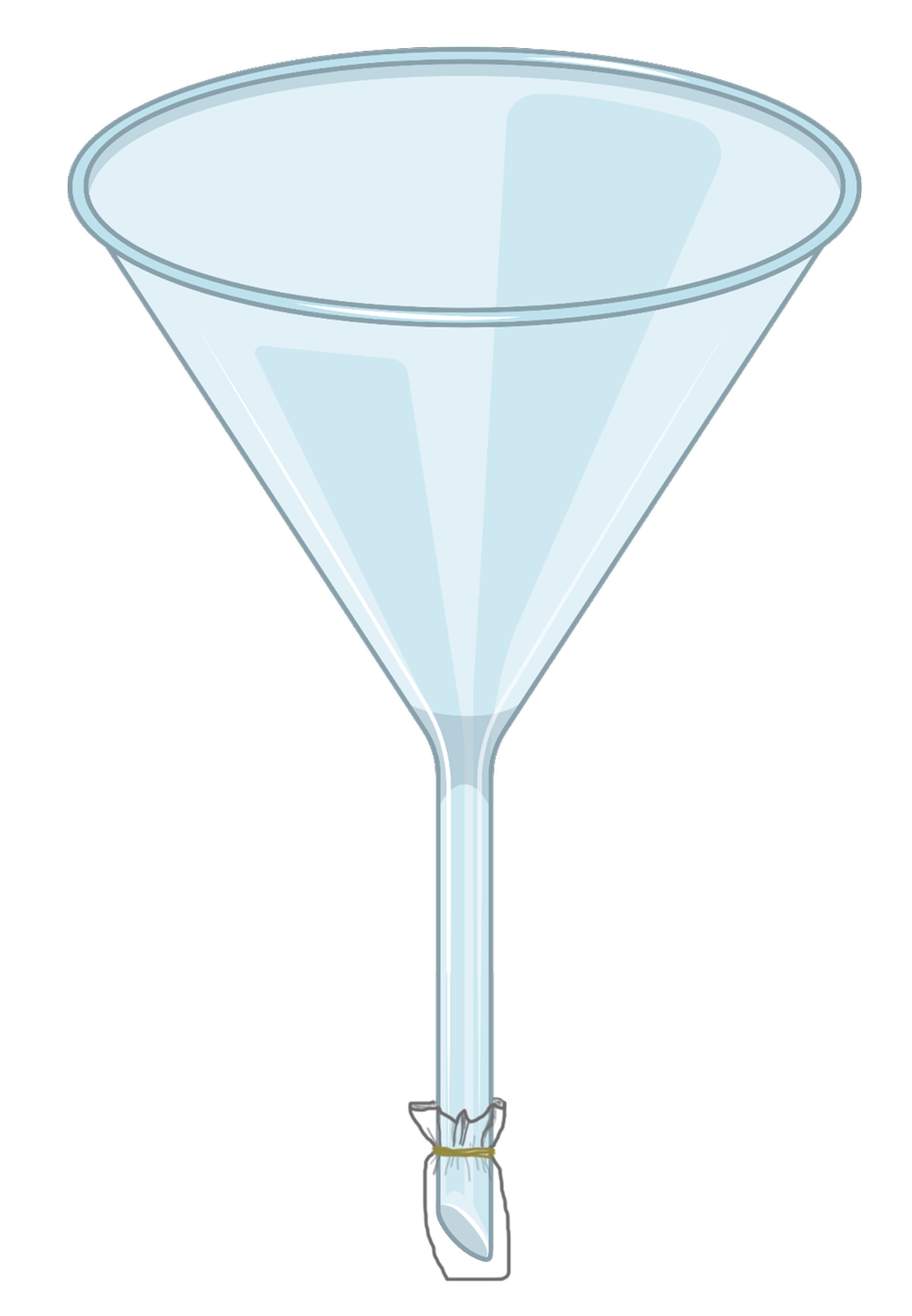 Trakt som har fått en halvgjennomtrengelig membran festet til enden med en strikk. Illustrasjon.