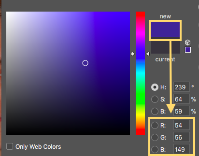 Fargevelger i photoshop. Skjermbilde.