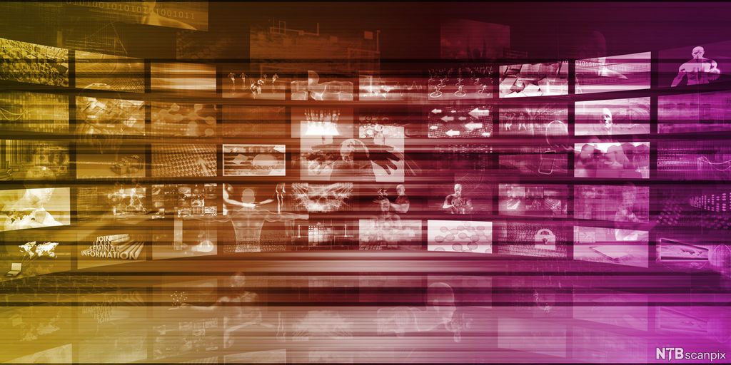 Mange skjermbilder side ved side. Illustrasjon.