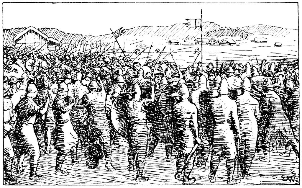 Slaget på Re. Illustrasjon til Magnus Erlingssons saga, Heimskringla 1899-versjonen.