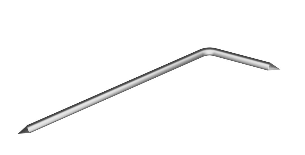 Stålaksling med spisse ender som er bøyd i en vinkel på den ene sida. Illustrasjon.