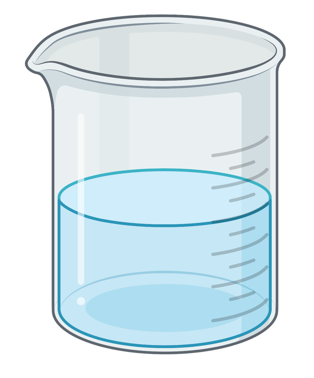 Begerglass halvfullt med klar væske. Illustrasjon.