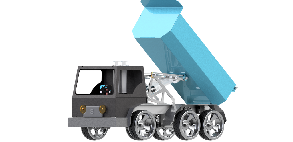 Grå og turkisfarga lastebil. Foto.