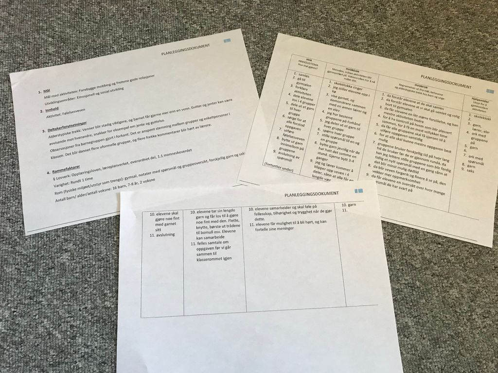 Utfylte planleggingsdokumenter. Foto.