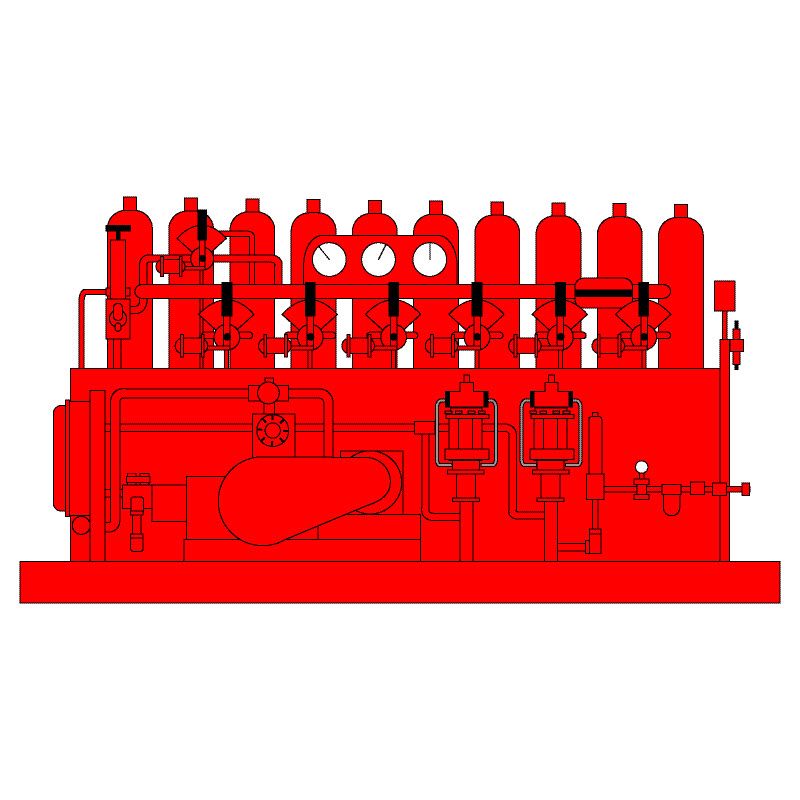 Trykkstøttesystemet til BOP-ventilene. Det består av pumper og trykkflasker (akkumulatorer). Illustrasjon.