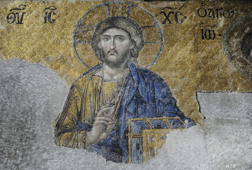 Mosaikk som viser Jesus Kristus. Illustrasjon.