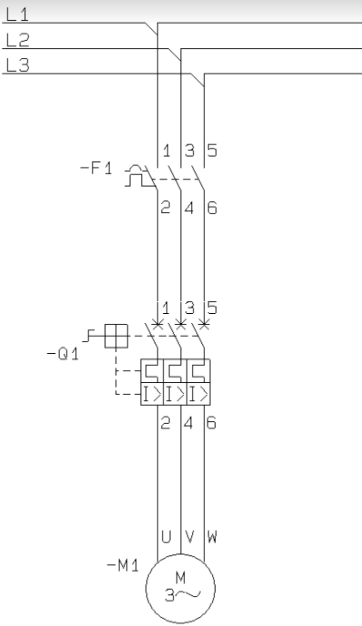 Hovudstraumskjema over ein manuell hovudstraumbrytar. Foto.