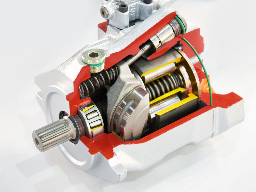 Gjennomskåret hydraulisk pumpe. Foto.