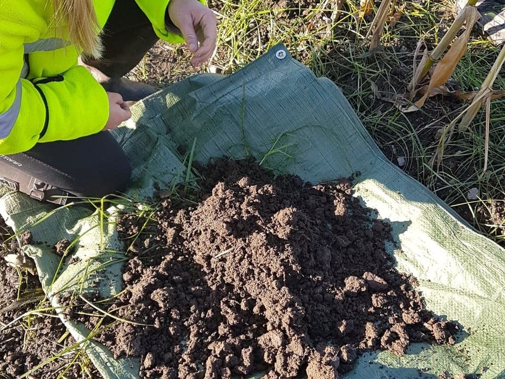 Jord som ligger på en presenning. Foto.