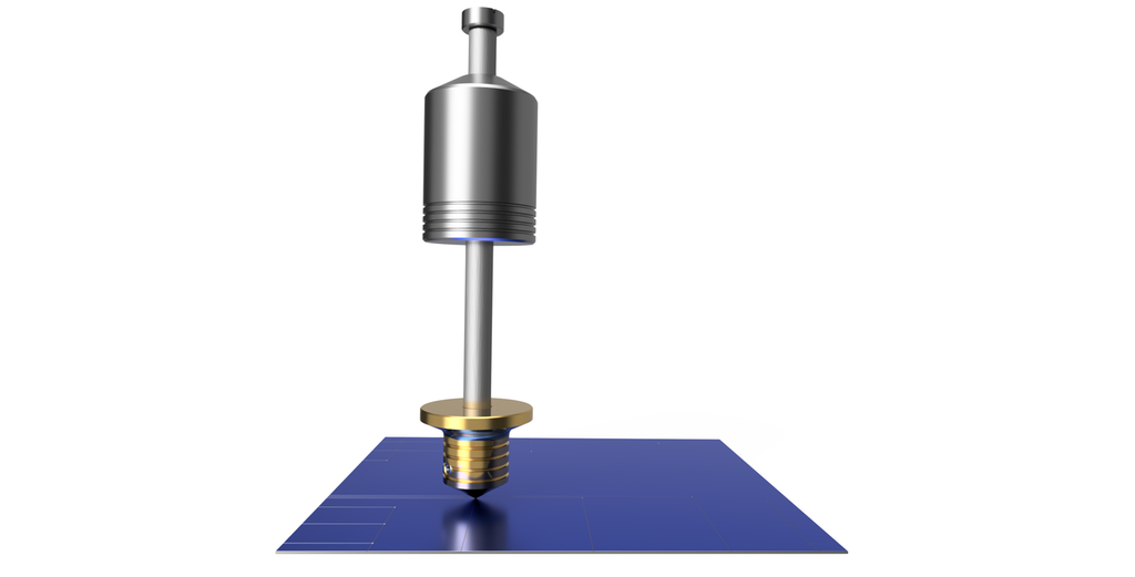 Sylindrisk verktøy med ei tynn stang mellom to sirkulære sylinderformer. Illustrasjon.