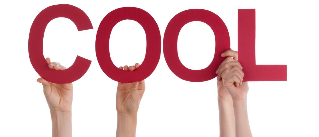 Many People Hands Holding Red Straight Word Cool. Photo.