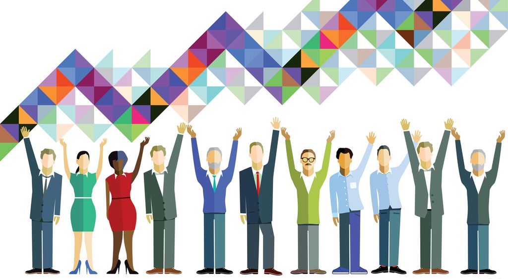 Forretningsfolk feirer felles arbeidsinnsats. Illustrasjon