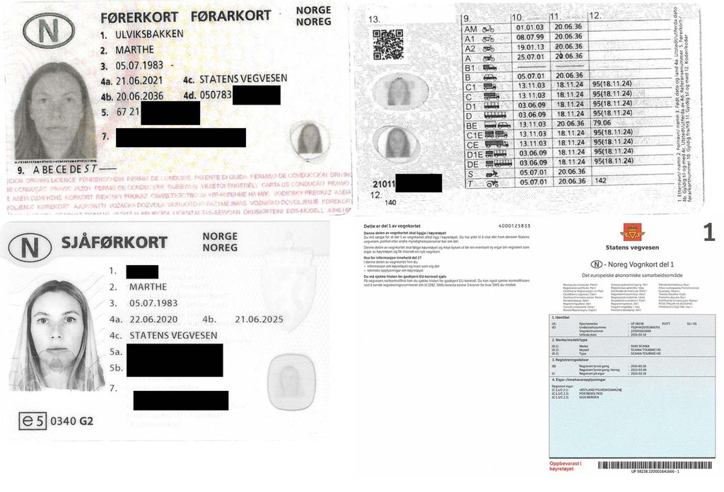 Førerkort, sjåførkort og vognkort, satt sammen i en kollasj. Foto.