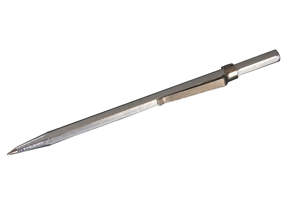 Avlang metalldel som er spiss i den ene enden. Foto.