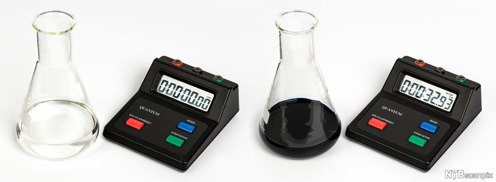 Forsøksoppsett for jod-klokke-eksperiment. Foto.