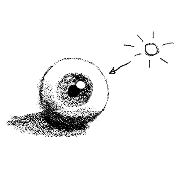Tegning av ei øyekule. Illustrasjon.