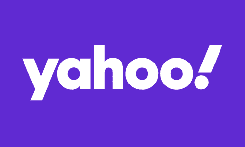 Logoen til søkemotoren Yahoo! på lilla bakgrunn. Illustrasjon.