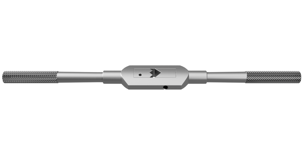 Avlangt verktøy med håndtak på hver side og en justerbar firkanta verktøyholder i midten. Illustrasjon.