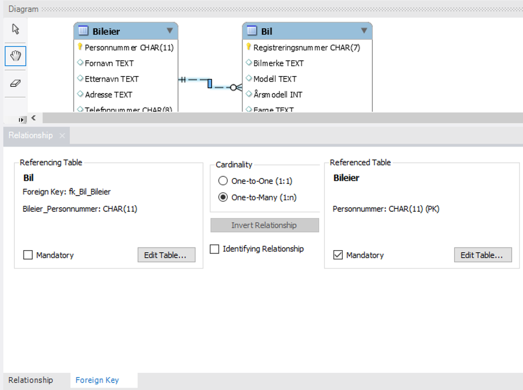 Skjermbilde fra programmet MySQL Workbench