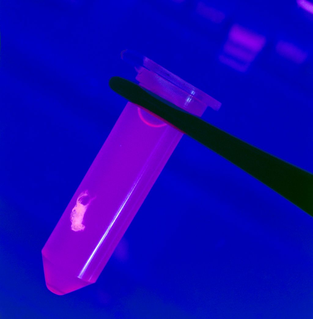 DNA klumpet seg sammen i en liten pellet. Foto.