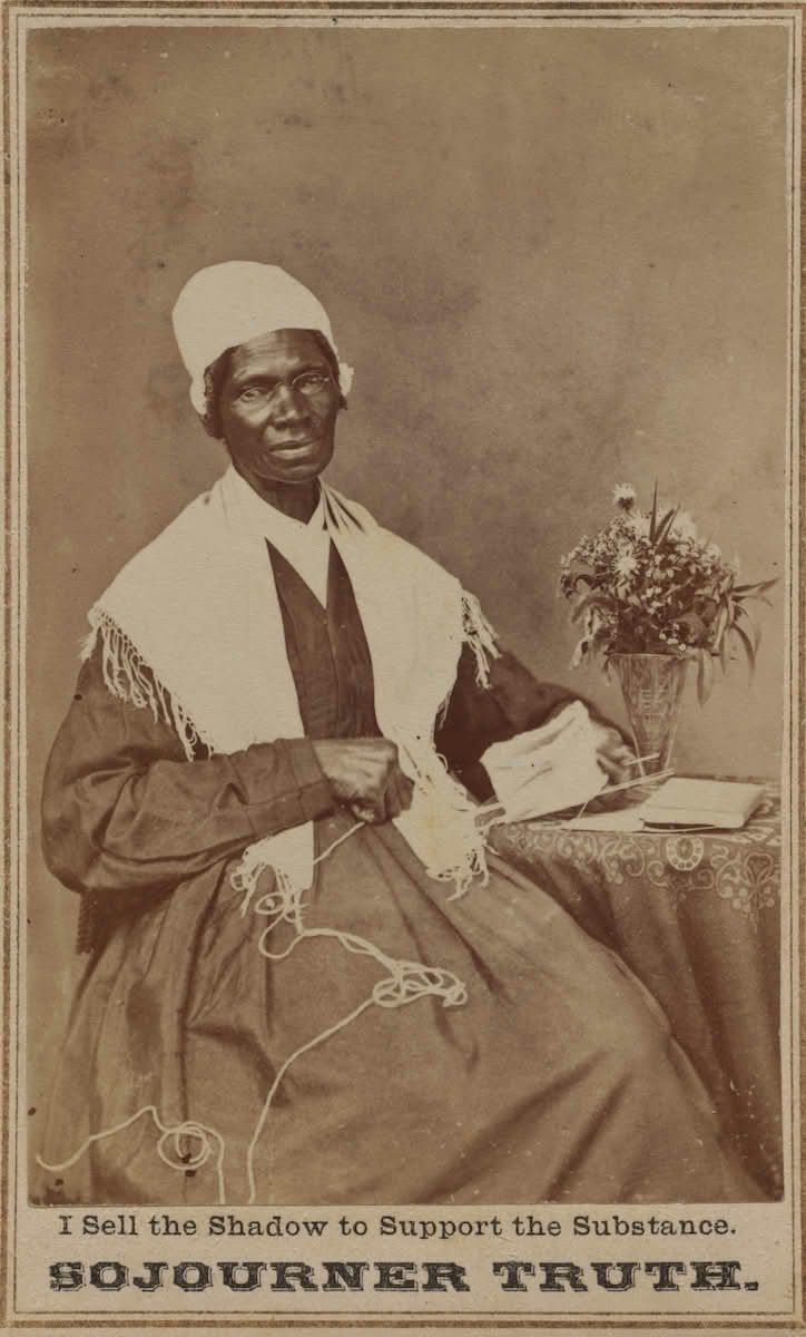An old black and white photo of Soujourner Truth.