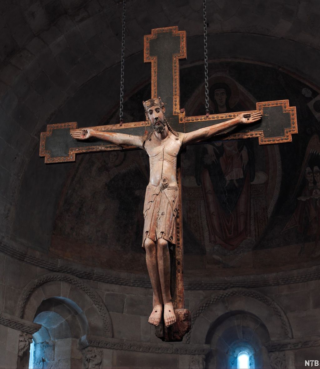 Figur som framstiller Jesus på korset. Illustrasjon.