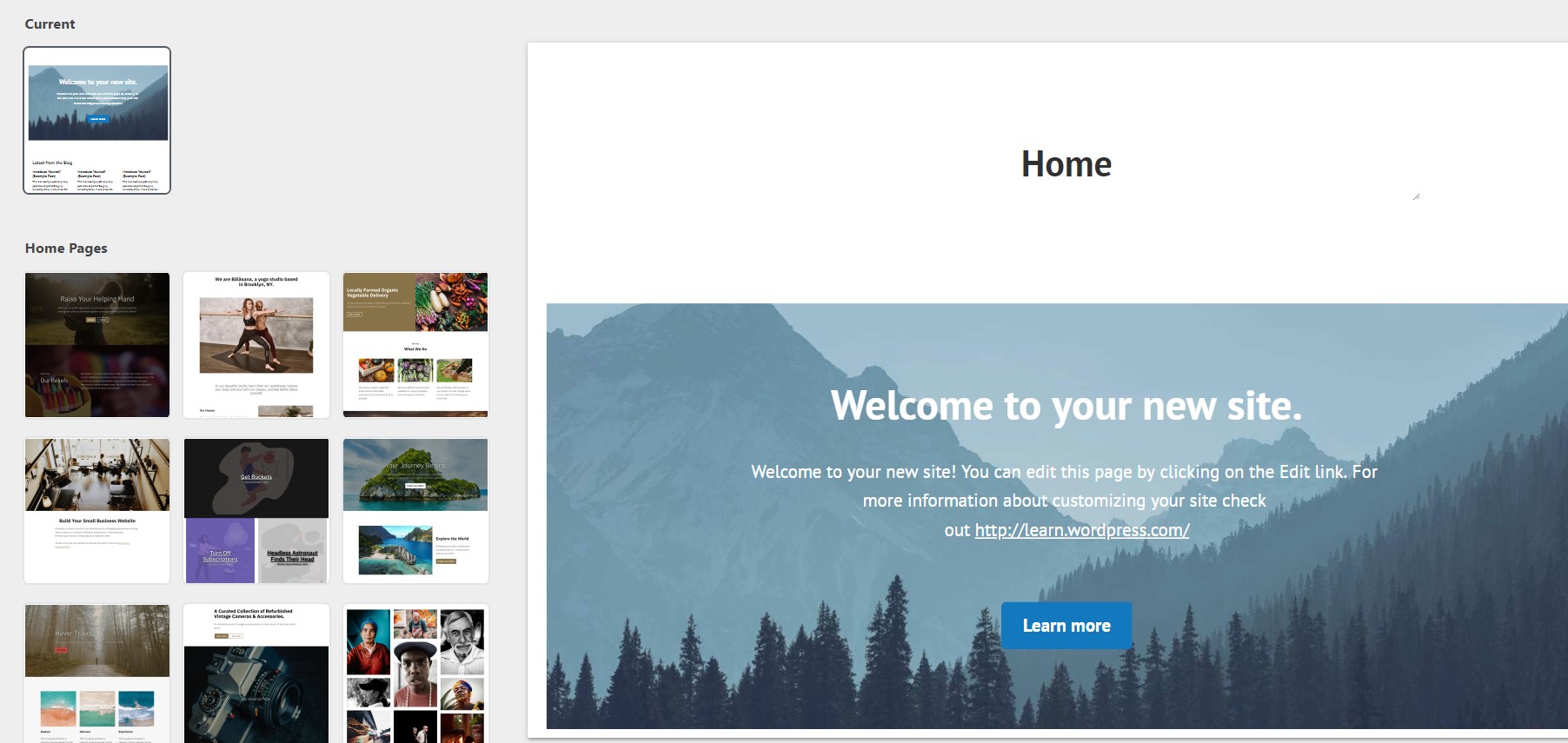 11 ulike maler for nettsider i Wordpress. Skjermbilde.