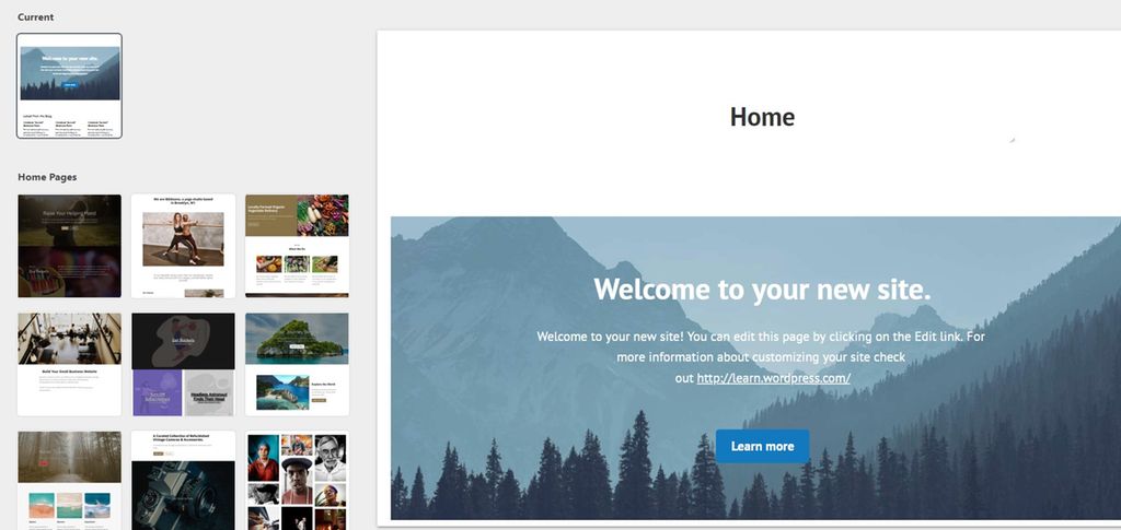 10 ulike maler for nettsider i Wordpress. Skjermbilde.