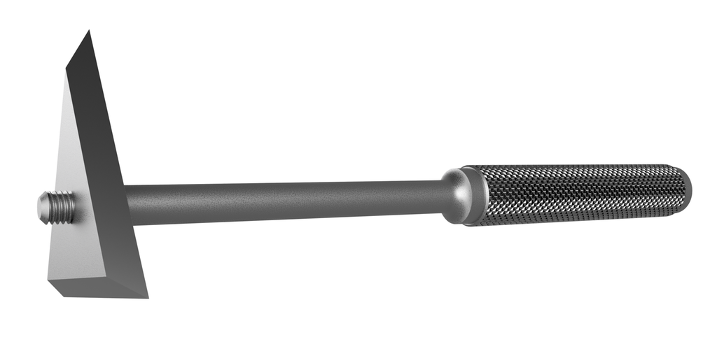 Verktøy som består av et håndtak og ei trekantet skrape med skarpe kanter. Illustrasjon.