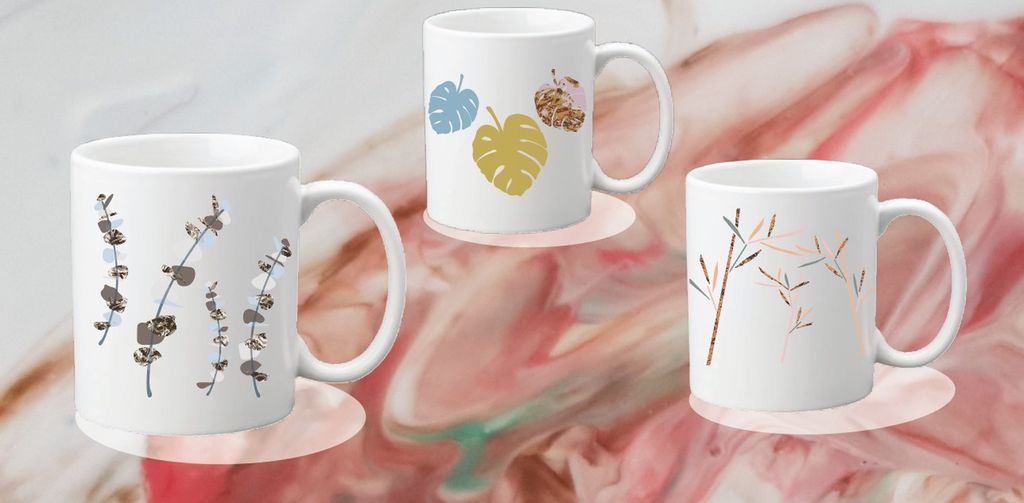 Tre kopper med dekor. Illustrasjon.