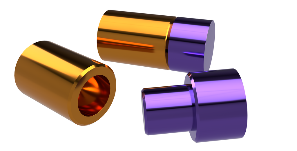 Sylindriske komponenter med aksling og hull. De er helt blanke. Illustrasjon.