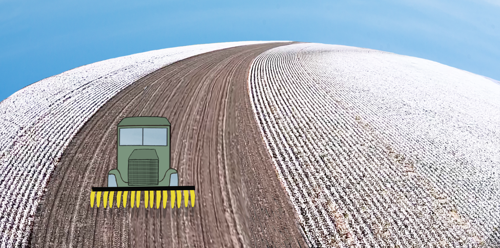 Landbruksmaskin på bomullsåker. Illustrasjon.