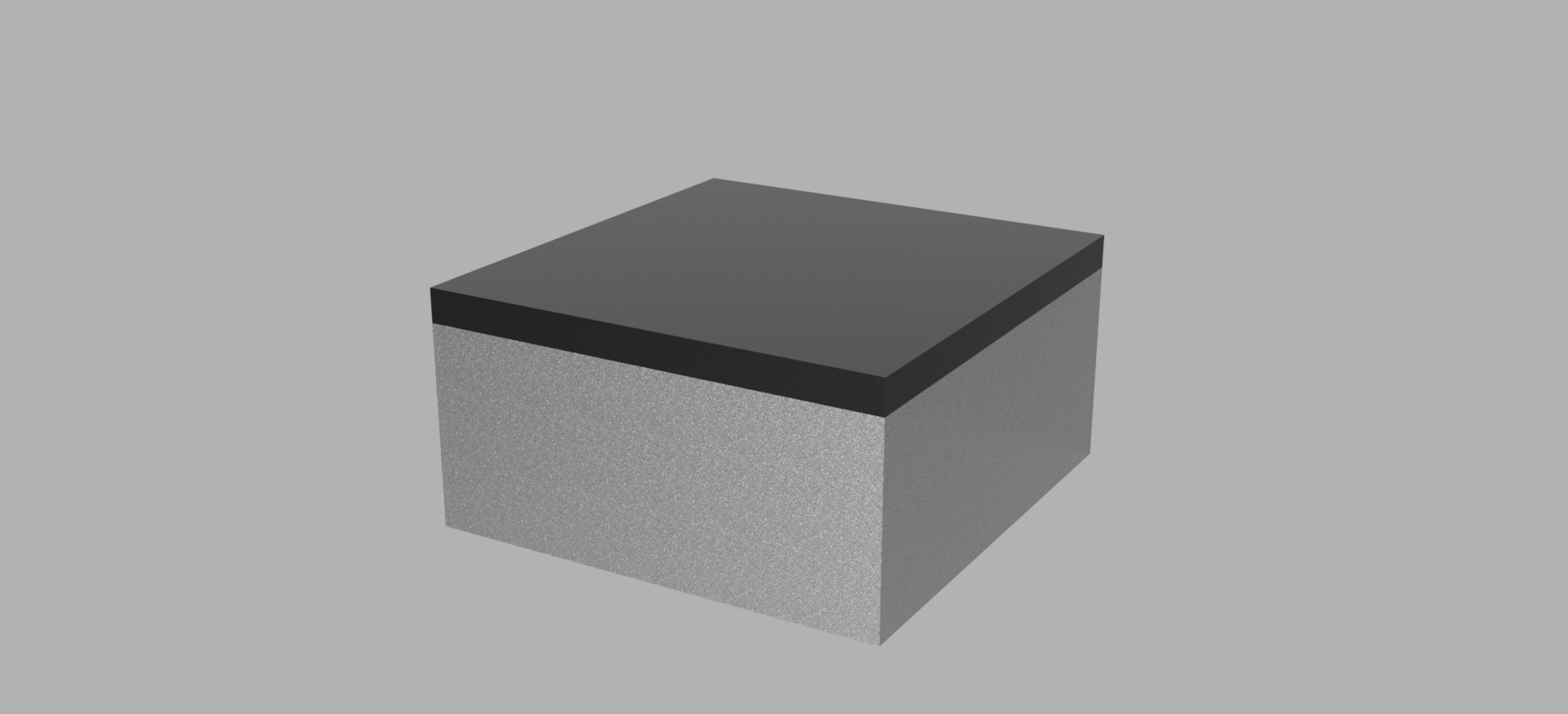 Rektangulær kloss med grå farge. Oversida er farga mørk grå. Illustrasjon.