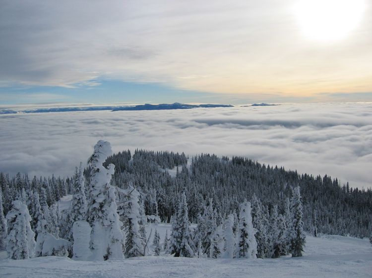 Snowy landscape in Red Mountain, Canada. Photo.