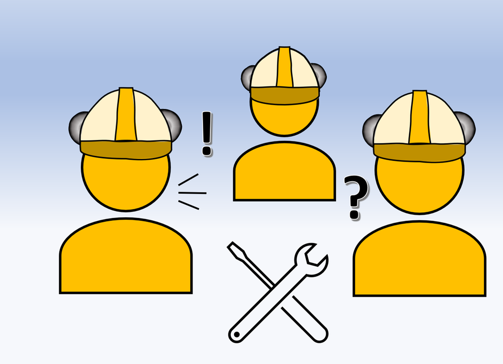 Sikkerhetssamtale mellom kolleger før oppstart av arbeid. Illustrasjon.