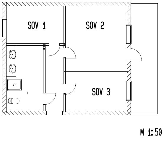 Plantegning i målestokken 1 : 50. illustrasjon.