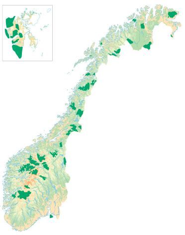 Norggakártii merkejuvvon suodjalanguovllut. Illustrašuvdna. 