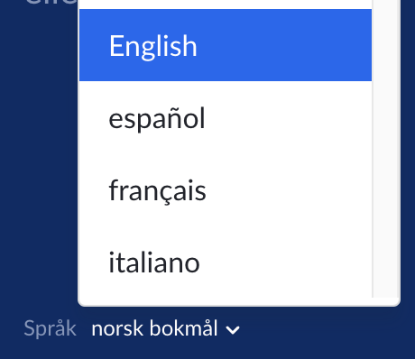 Skjermbilde av språkvalg på Khan Academy. Skjermbilde.