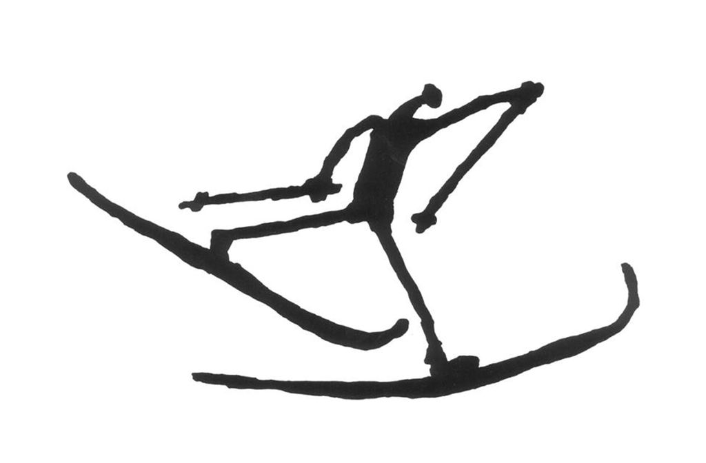 Stilisert figur med ski og staver. Foto.