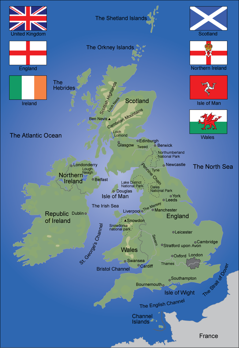 Map over The British Isles. Illustration.
