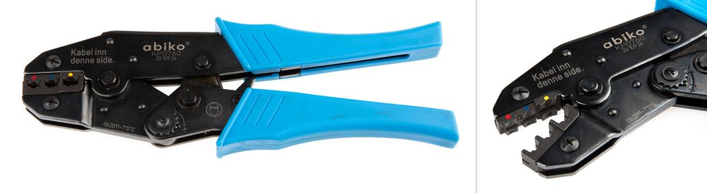 Blå kabelskotang til isolerte kabelsko. Foto.